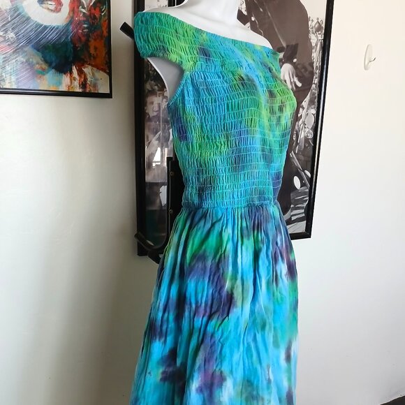 Hand Dyed Blue & Green Dress With Pockets Summer Sundress Women's Size XXXL (22) - Picture 3 of 15